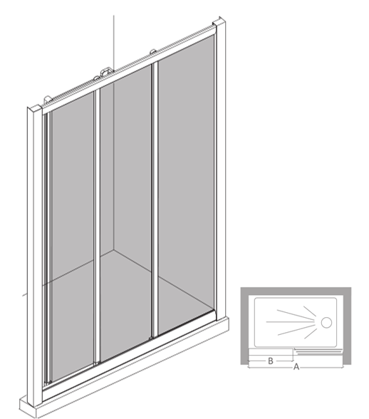 tri-sliding shower door 4mm framed