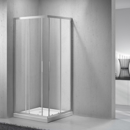 square corner entry sliding shower enclosure